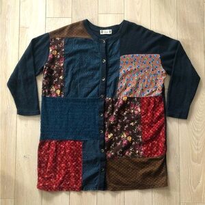 Vintage Natural Cindee Patchwork Wool Blend Cardigan in Dark Grey